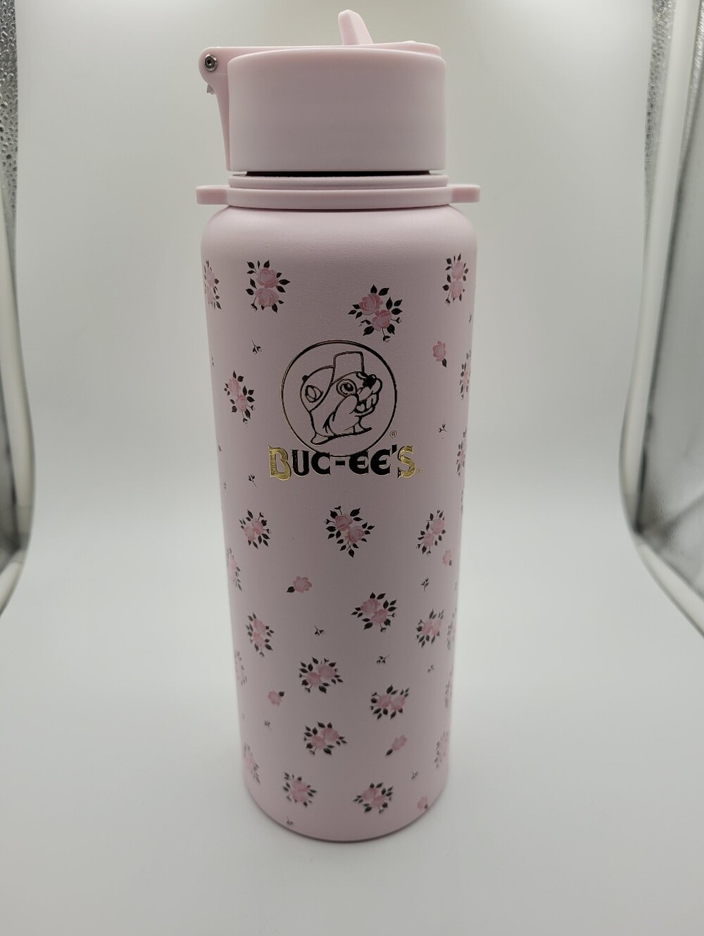 Buc-ee’s Pink Floral Hands Free Tumbler 40 oz – Excellent Condition